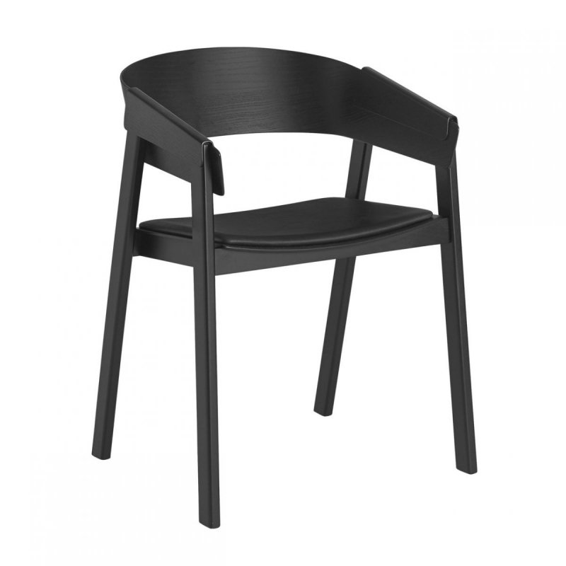 Muuto COVER Krzesło Drewniane - Czarne - Siedzisko Czarna Skóra