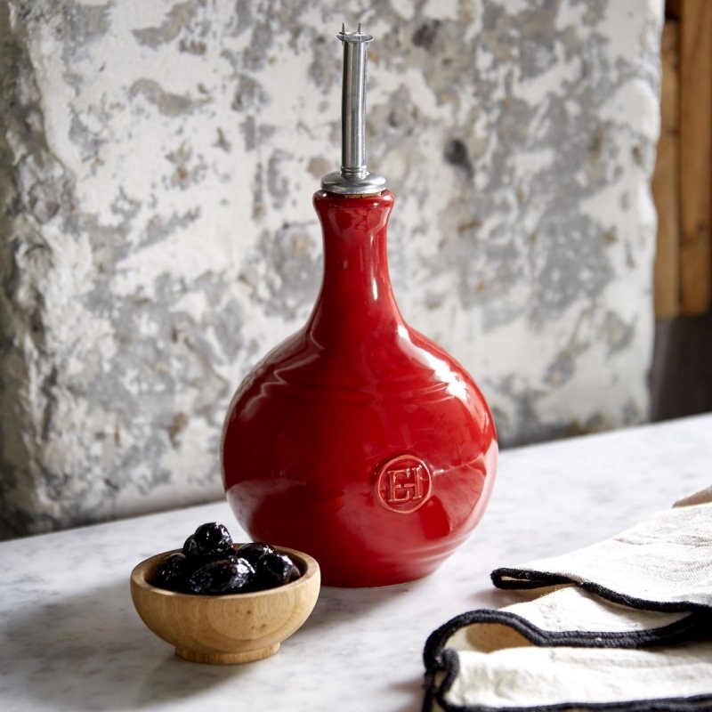 Emile Henry KITCHEN Ceramiczna Butelka do Oliwy, Octu 400 ml Czerwona