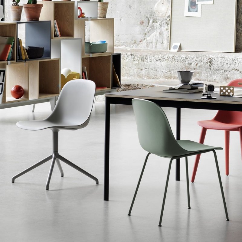 Muuto FIBER ARMCHAIR TUBE BASE Krzesło - Zielone Dusty Green