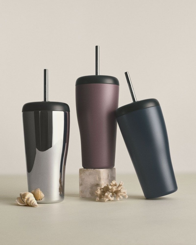 Georg Jensen SKY Kubek Termiczny ze Słomką 400 ml / Srebrny