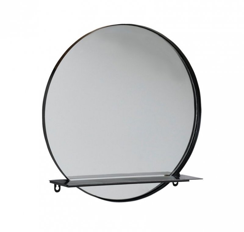 Villa Collection NORDIC Lustro Ścienne Okrągłe 40 cm z Półką - Czarne