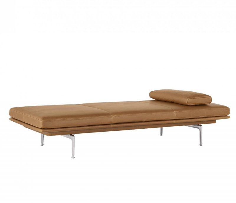 Muuto OUTLINE Leżanka 200 cm z Poduszką Skóra Brązowa Cognac / Nogi Srebrne Aluminium