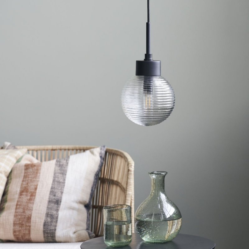 House Doctor GAIA Lampa Wisząca 15 cm Czarna / Klosz Bezbarwny