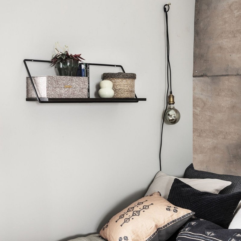 House Doctor NATURE Półka Ścienna Czarna 70 cm Blat Drewniany Czarny