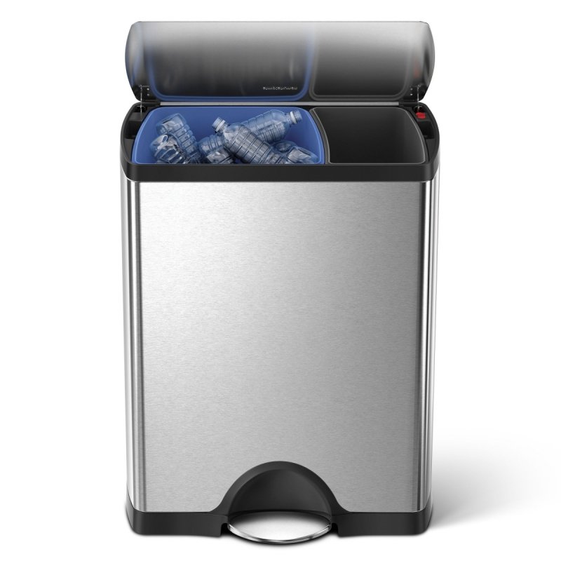 simplehuman TRASH Dwukomorowy Stalowy Kosz na Śmieci 46 l / Srebrny