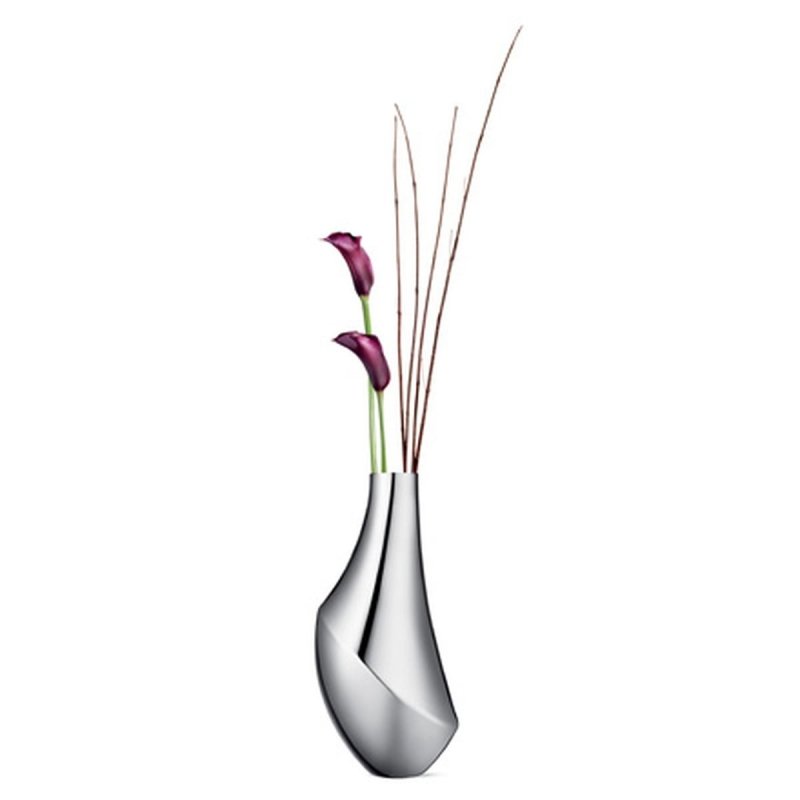 Georg Jensen FLORA Wazon Stalowy 23 cm / Srebrny Polerowany