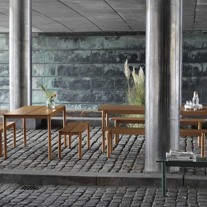 Muuto LINEAR Zestaw Mebli Ogrodowych - Stół 200 cm + 2 Ławki - Biały