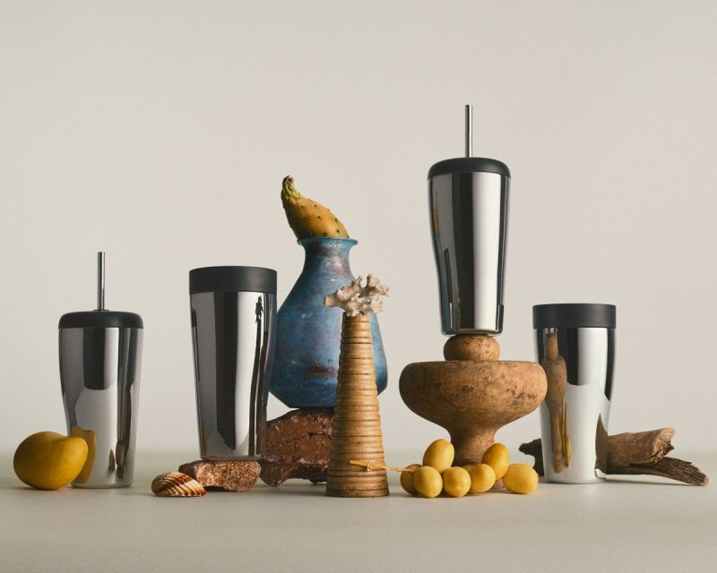 Georg Jensen SKY Kubek Termiczny ze Słomką 400 ml / Srebrny