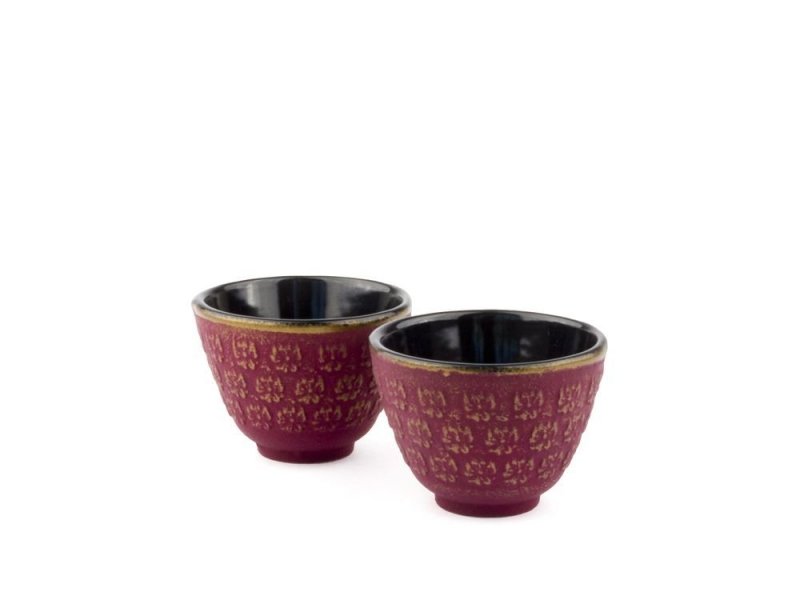 Bredemeijer SHANGHAI Dzbanek Żeliwny - Zaparzacz do Herbaty 0,6 l Czerwony + 2 Porcelanowe Filiżanki