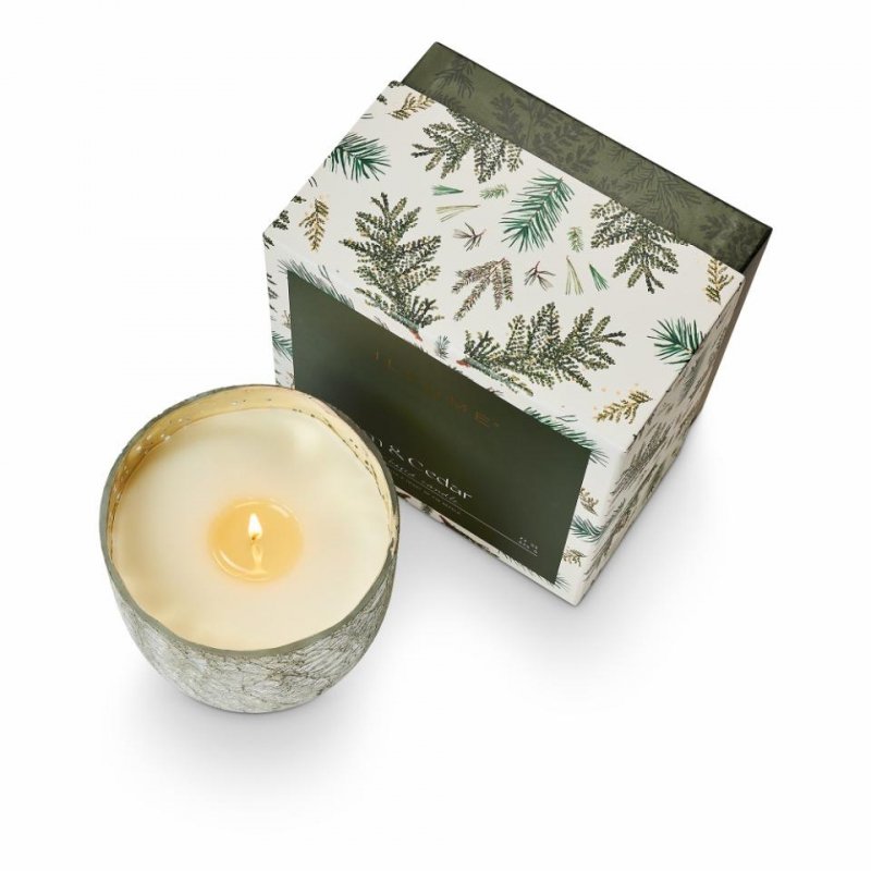Świeca ILLUME Balsam &amp; Cedar Crackle Glass Candle w szklanym naczyniu o pękającej strukturze