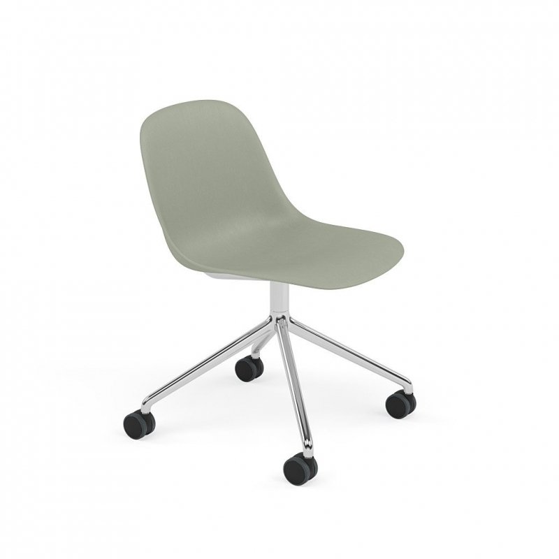 Muuto FIBER SIDE Krzesło Biurowe Obrotowe na Kółkach - Jasnozielone / Podstawa z Polerowanego Aluminium
