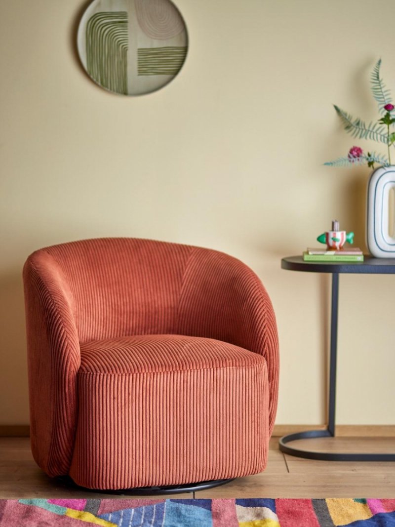 Bloomingville PRADI Obrotowy Fotel Tapicerowany / Pomarańczowy Sztruks