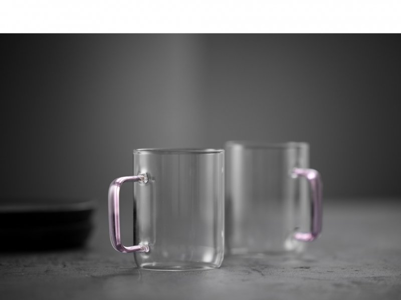 Lyngby Glass TORINO Szklanki do Kawy lub Herbaty / Gorących Napojów 300 ml / Różowy Uchwyt