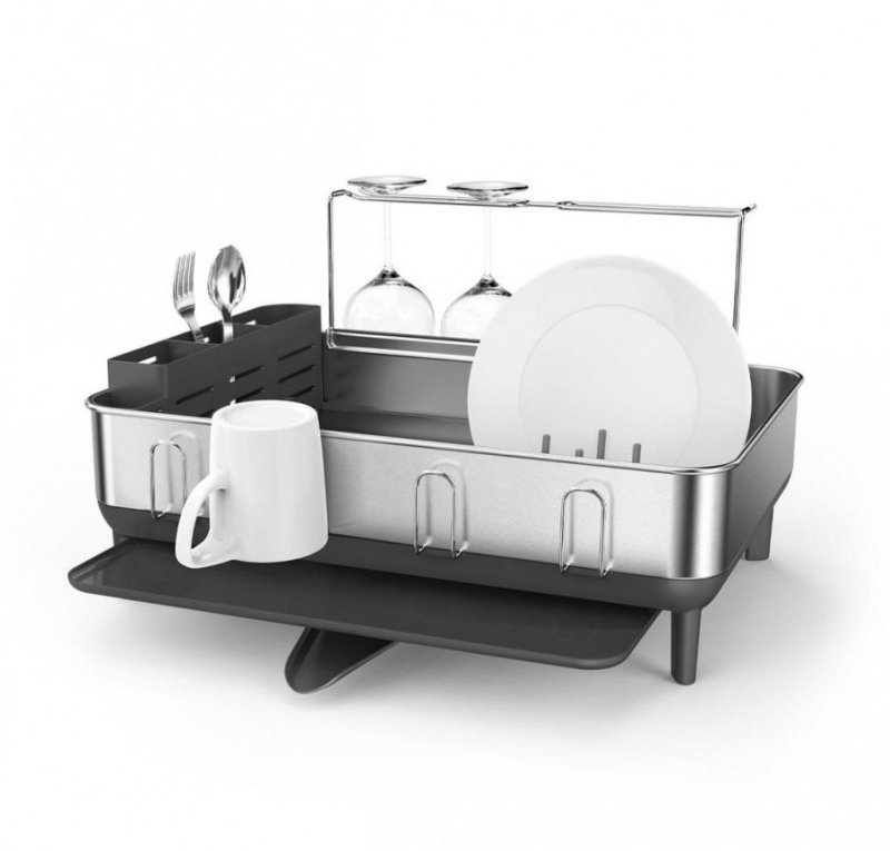 Simplehuman COMPACT Stalowa Suszarka do Naczyń - Ociekacz z Uchwytem na Kieliszki / Czarny