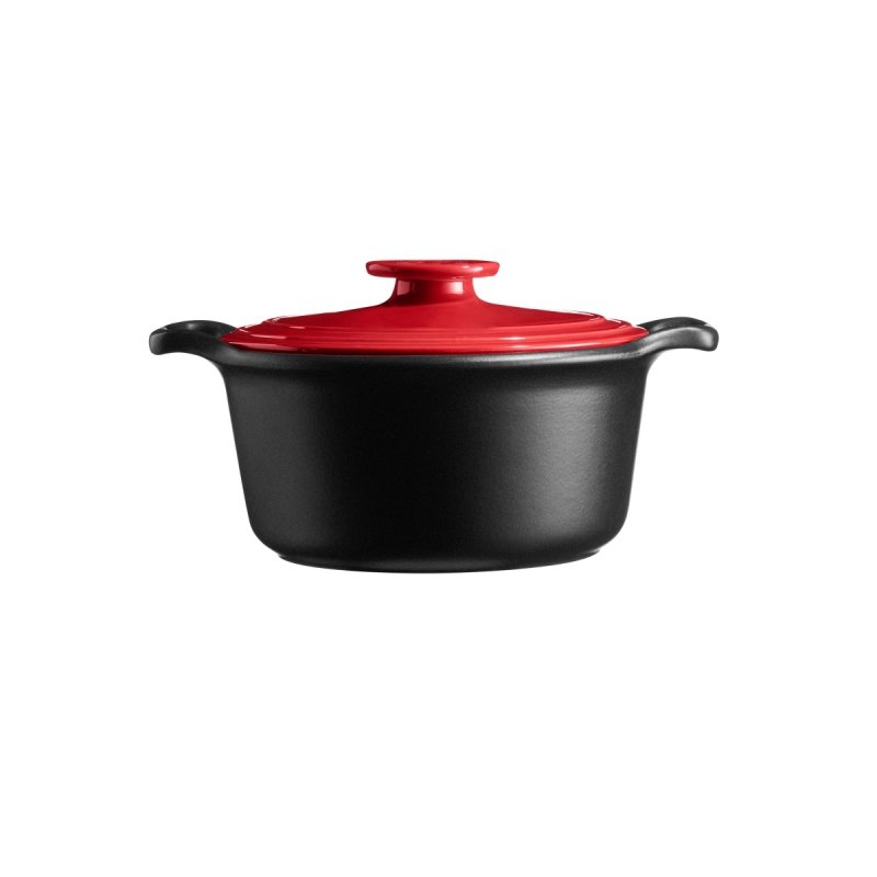 Emile Henry SUBLIME+ Garnek Ceramiczny 5,5 l / Czarny z Czerwoną Pokrywką