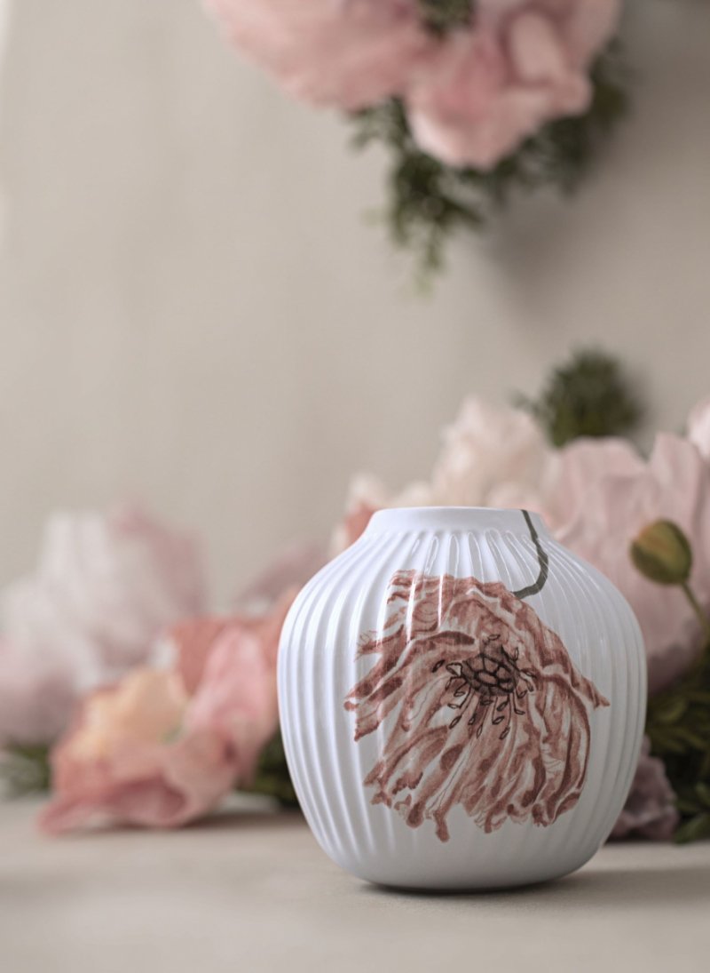 Kähler HAMMERSHØI POPPY Wazon do Kwiatów 13 cm / Biały Zdobiony