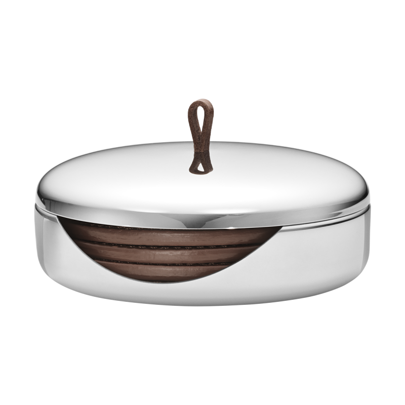 Georg Jensen SKY Podkładki pod Szklanki ze Skóry Naturalnej w Stalowym Etui