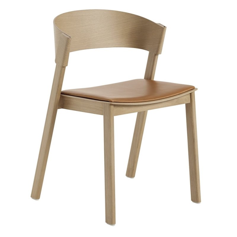 Muuto COVER SIDE Krzesło Drewniane - Dębowe Tapicerowane / Siedzisko Skóra Cognac