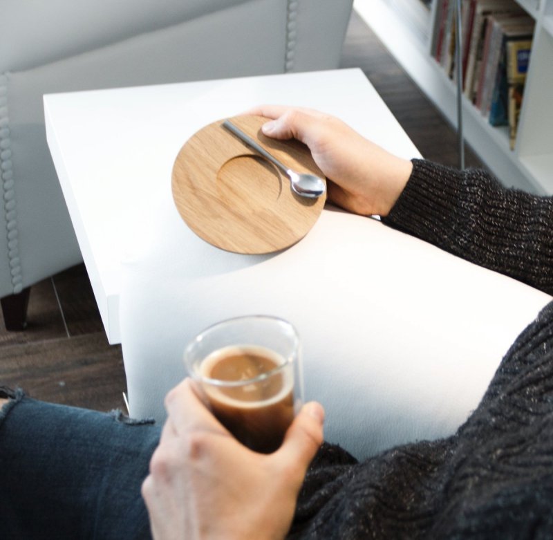 Clap Design CIRCLE Szklanka Termiczna z Drewnianym Spodkiem i Magnetyczną Łyżeczką / Zestaw do Kawy Espresso 80 ml