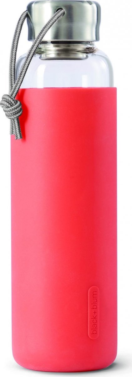 black+blum GOOD Szklana Butelka na Wodę 600 ml w Pokrowcu - Koralowa