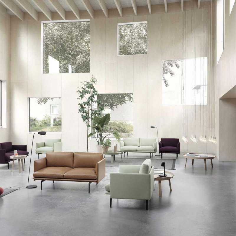 Muuto OUTLINE Sofa 2-Osobowa - Szara - Tkanina Fiord 151 / Czarne Nogi