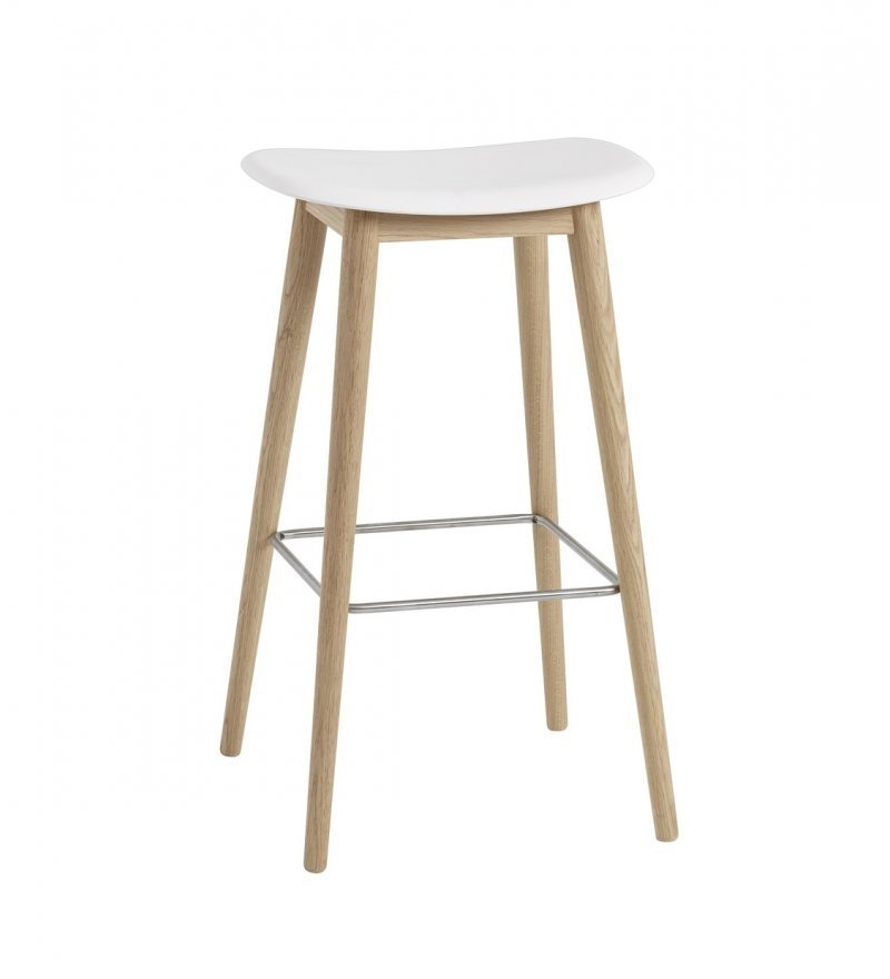 Muuto FIBER SIDE Hoker - Stołek Barowy 75 cm Biały/Rama Dębowa