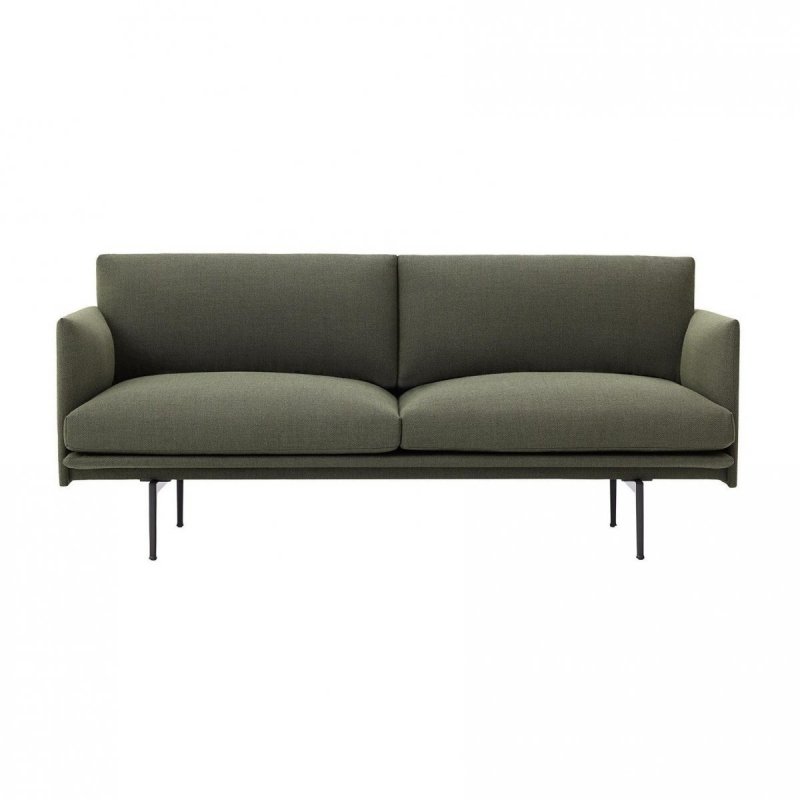 Muuto OUTLINE Sofa 2-Osobowa - Ciemnozielona - Tkanina Fiord 961 / Czarne Nogi