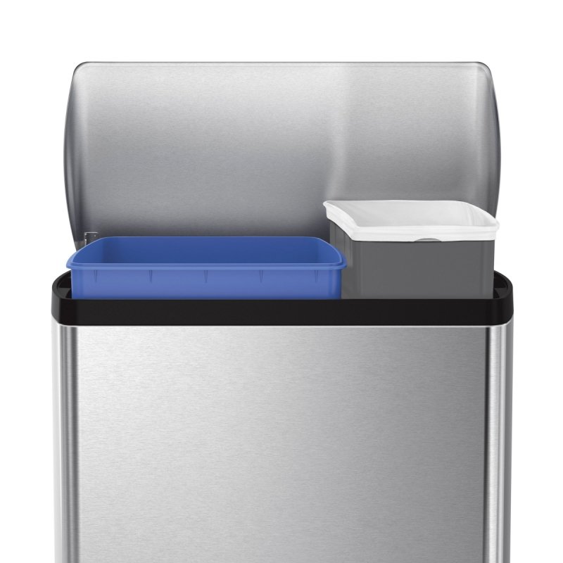 simplehuman TRASH Dwukomorowy Stalowy Kosz na Śmieci 46 l / Srebrny