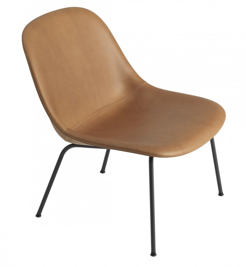 Muuto FIBER LOUNGE Fotel Tapicerowany - Rama Metalowa / Brązowa Skóra Cognac
