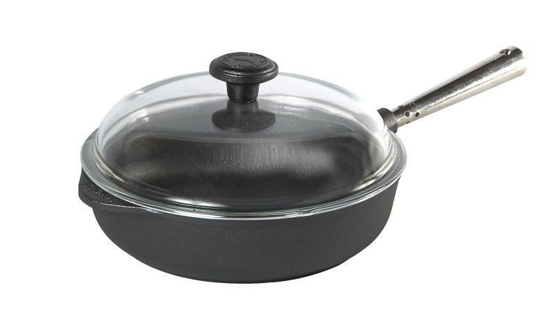 Skeppshult - Patelnia Żeliwna Głęboka ze Stalowym Uchwytem 25 cm Szklana Pokrywa