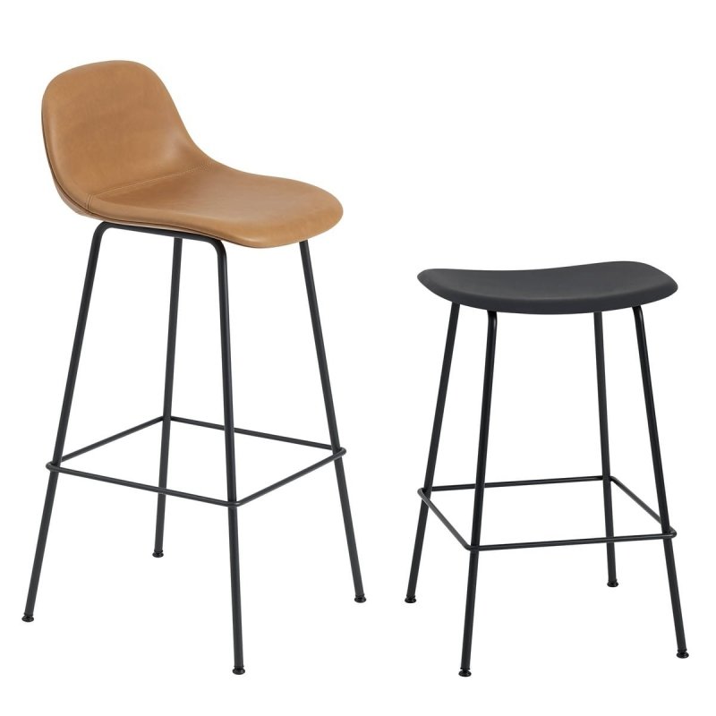 Muuto FIBER Hoker z Oparciem - Stołek Barowy 65 cm Szary/ Metalowa Rama