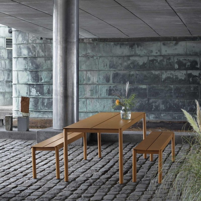 Muuto LINEAR Zestaw Mebli Ogrodowych - Stół 200 cm + 2 Ławki - Biały
