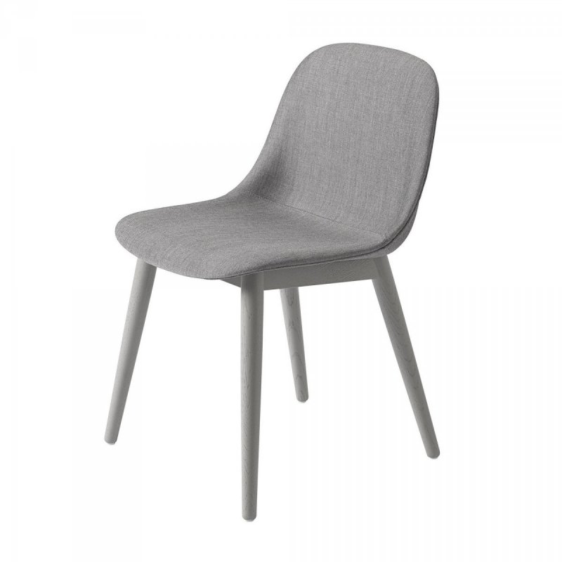 Muuto FIBER SIDE Krzesło z Drewnianą Ramą - Szare Tapicerowane (Remix 133)