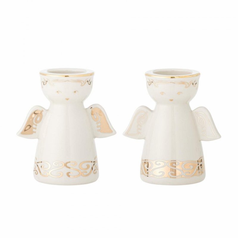 Bloomingville FAELLA Świąteczny Świecznik Aniołek 2 Szt. / Biały