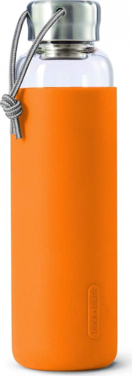 black+blum GOOD Szklana Butelka na Wodę 600 ml w Pokrowcu - Pomarańczowa