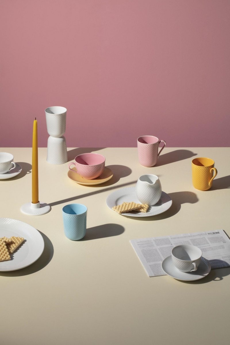 Lyngby Porcelain RHOMBE Filiżanka do Herbaty 390 ml Różowa z Żółtym Spodkiem