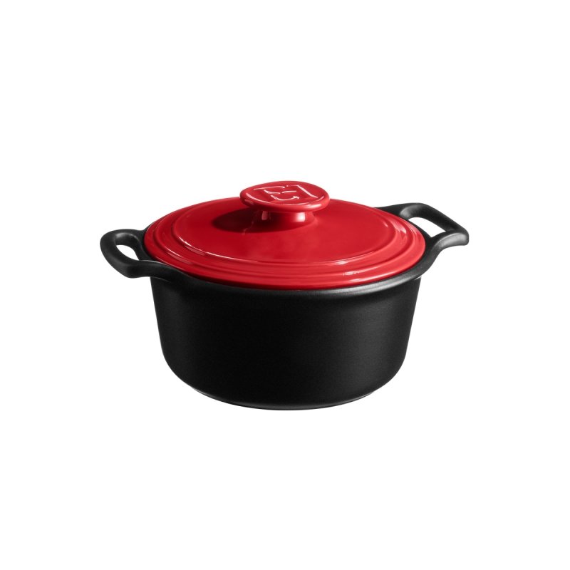 Emile Henry SUBLIME+ Garnek Ceramiczny 3 l / Czarny z Czerwoną Pokrywką