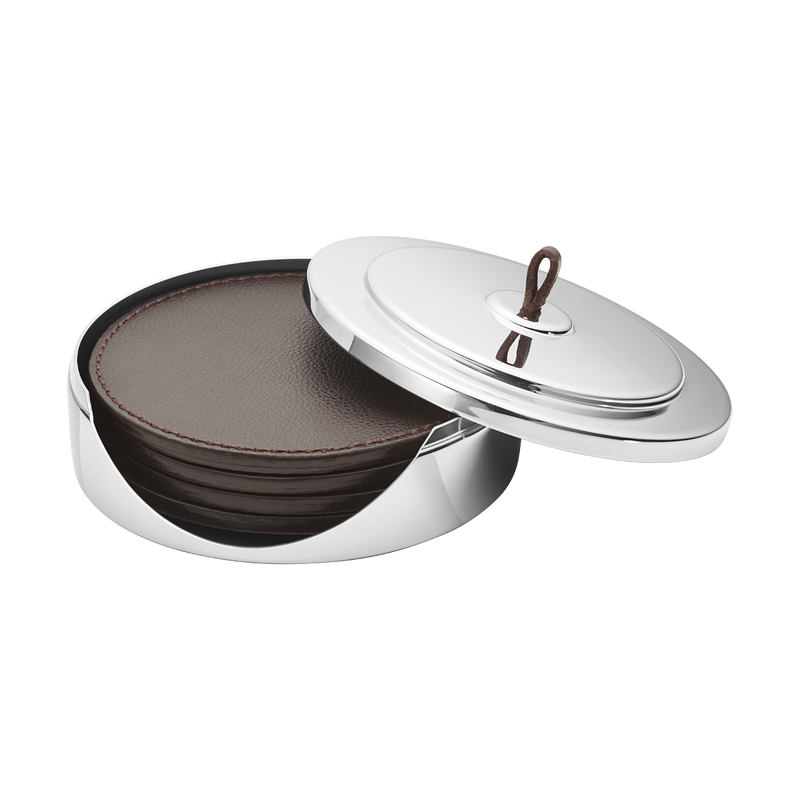 Georg Jensen MANHATTAN Podkładki pod Szklanki ze Skóry Naturalnej w Stalowym Etui