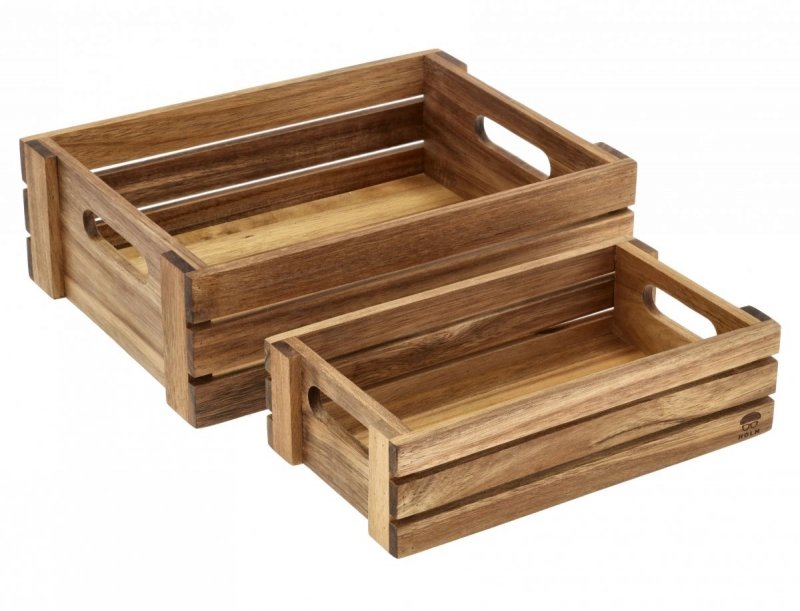 Holm WOODEN Drewniane Skrzynki do Przechowywania Warzyw i Owoców 2 Szt. / Akacja