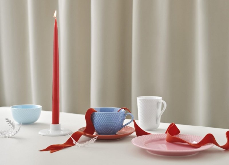 Lyngby Porcelain RHOMBE Filiżanka do Herbaty 390 ml Niebieska z Czerwonym Spodkiem