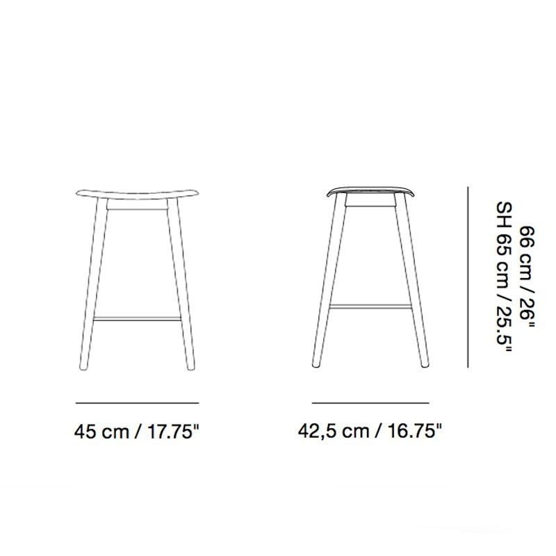 Muuto FIBER Hoker - Stołek Barowy 65 cm Szary / Drewniana Rama