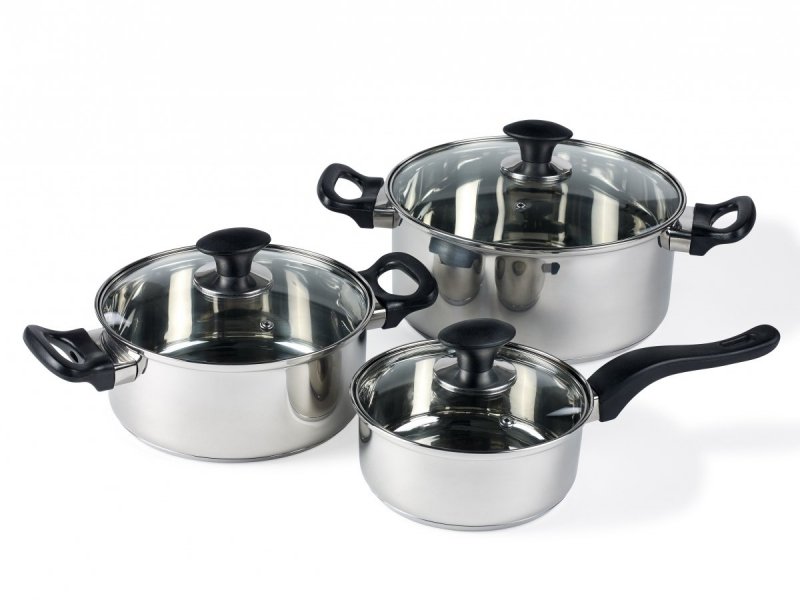 Funktion KITCHEN Zestaw Garnków Stalowych 6 El. / Srebrny z Czarnymi Uchwytami