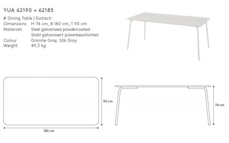 Blomus YUA Stół Ogrodowy 180 x 90 cm / Jasnoszary Silk Grey