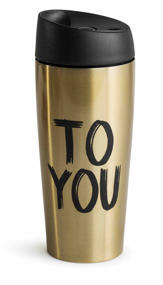 Sagaform TO GO Stalowy Kubek Termiczny 400 ml Złoty z Napisem &quot;To You&quot;
