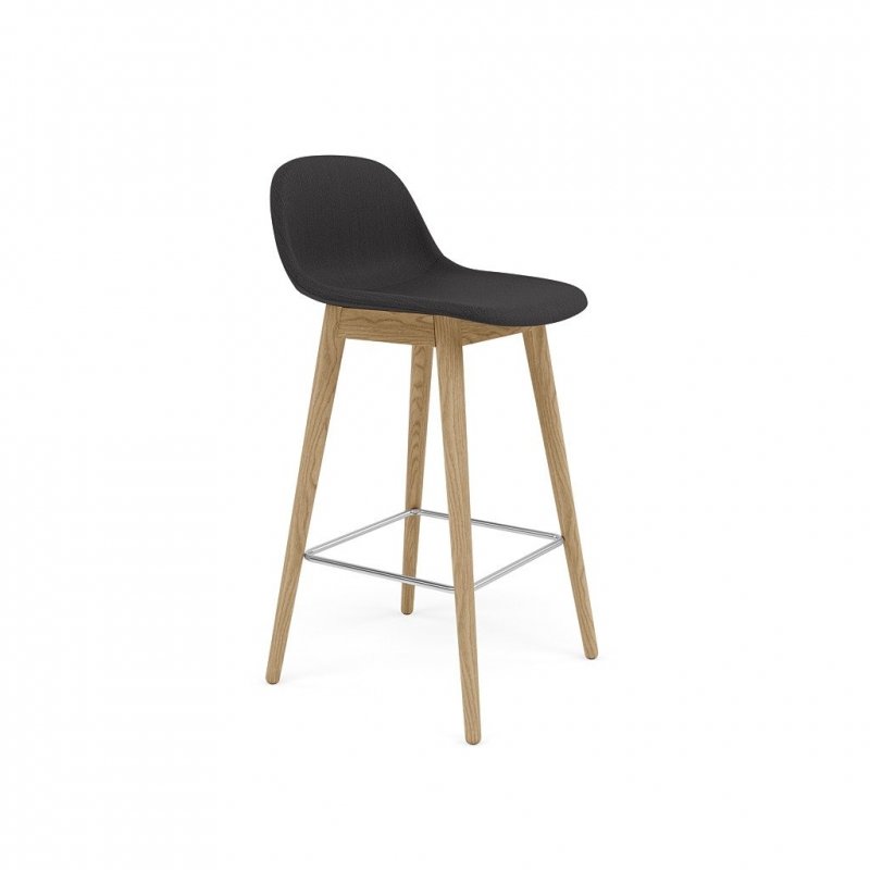 Muuto FIBER Hoker z Oparciem - Stołek Barowy 65 cm Dąb Naturalny / Siedzisko Tapicerowane - Czarny