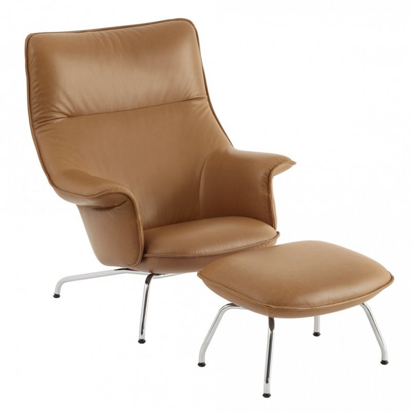 Muuto DOZE Fotel Tapicerowany - Brązowa Skóra Cognac / Nogi Chromowane