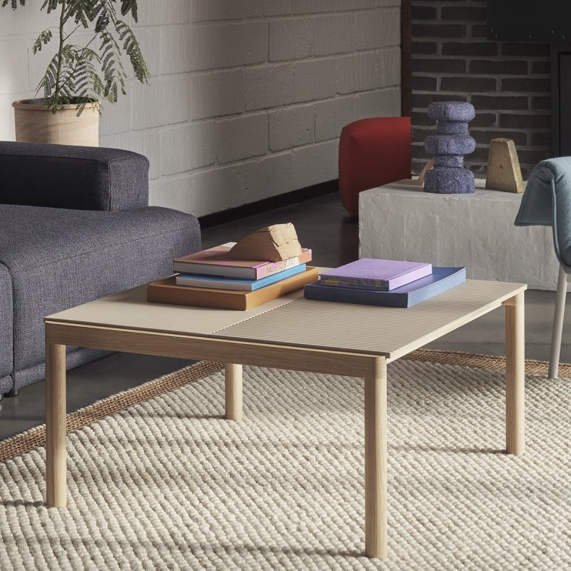 Muuto COUPLE Stolik Kawowy z Ceramicznym Blatem 84x80 cm / Jasny Dąb - Blat Wavy Taupe