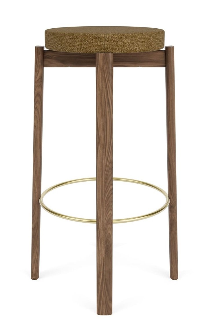 Audo PASSAGE Hoker - Krzesło Barowe 75 cm Orzech / Siedzisko Tapicerowane - Tkanina Bouclé 06