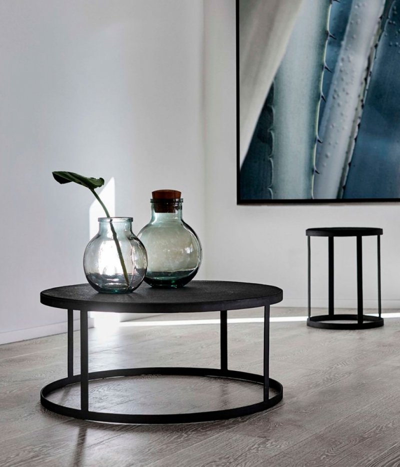 Muubs LOW Okrągły Stolik Kawowy z Kamiennym Blatem 82 cm / Czarny
