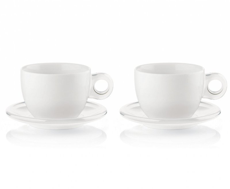 Guzzini GOCCE Filiżanki do Cappuccino lub Herbaty 480 ml 2 Szt. / Białe - Spodek Transparentny